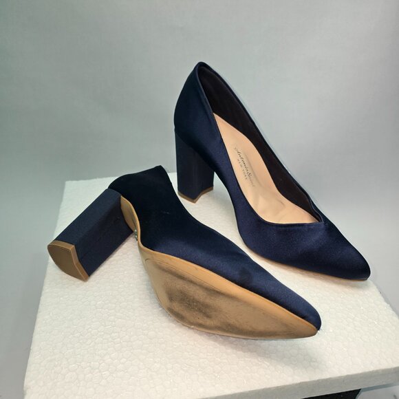 Antonia Saint NY Sweetheart Block Heel Navy Satin "Wedding" Shoes-8B - Picture 5 of 5